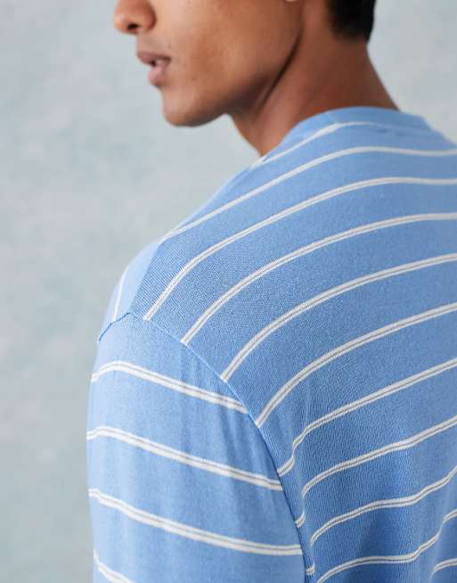 ASOS DESIGN Relaxed Long Sleeve T-shirt In Blue And White Stripe Texture