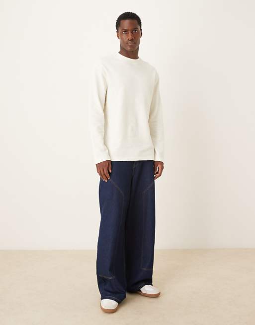 ASOS DESIGN Relaxed Long Sleeve T-shirt In Cream Texture