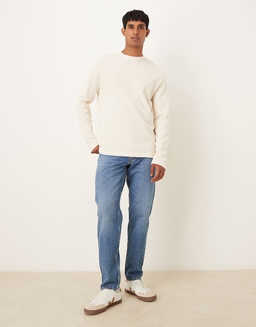 ASOS DESIGN Relaxed Long Sleeve T-shirt In Cream Waffle