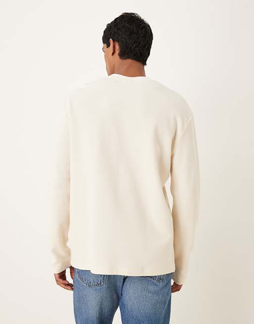 ASOS DESIGN Relaxed Long Sleeve T-shirt In Cream Waffle
