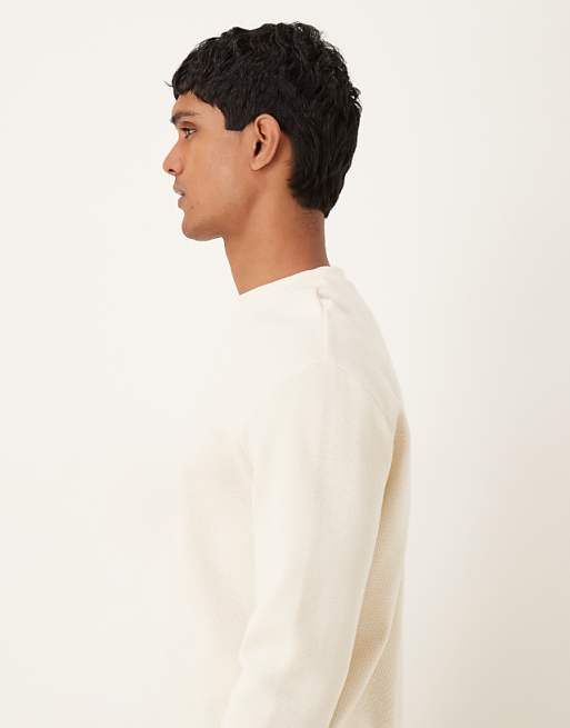 ASOS DESIGN Relaxed Long Sleeve T-shirt In Cream Waffle