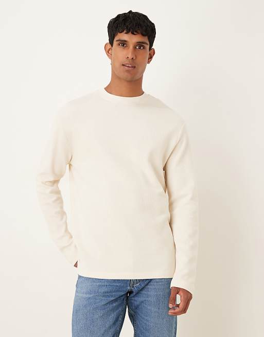 ASOS DESIGN relaxed long sleeve t-shirt in cream waffle