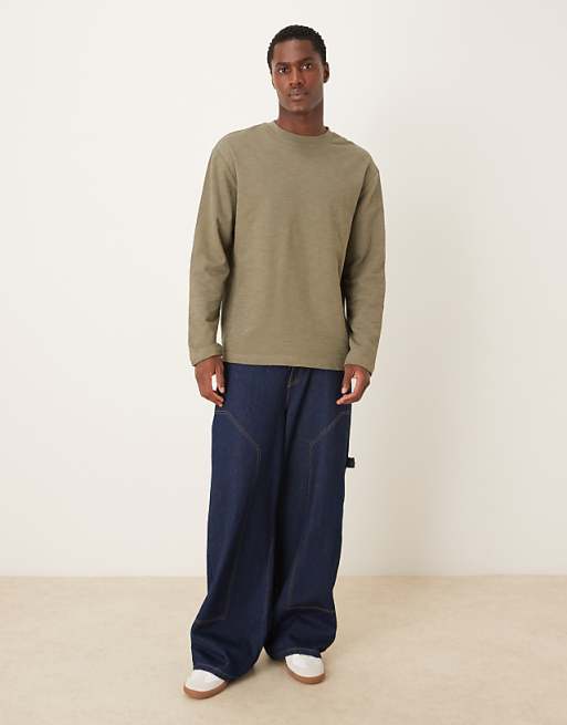 ASOS DESIGN Relaxed Long Sleeve T-shirt In Khaki Texture