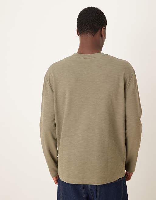 ASOS DESIGN Relaxed Long Sleeve T-shirt In Khaki Texture
