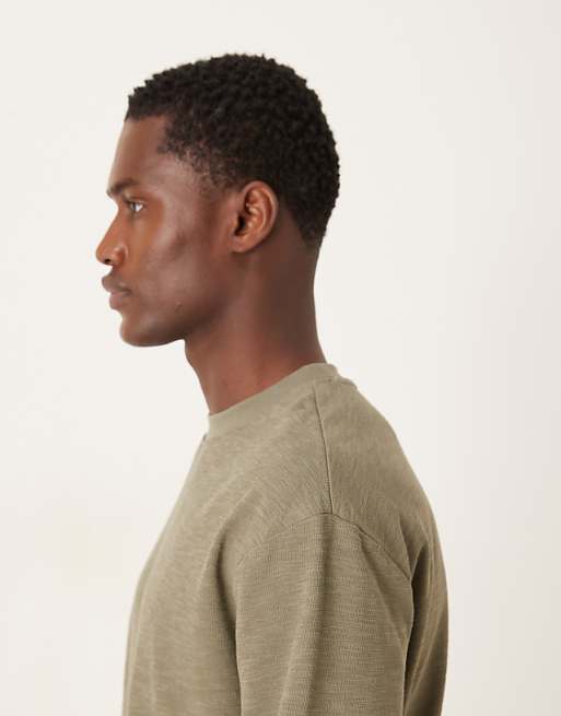 ASOS DESIGN Relaxed Long Sleeve T-shirt In Khaki Texture