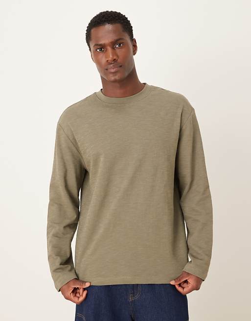 ASOS DESIGN relaxed long sleeve t-shirt in khaki texture