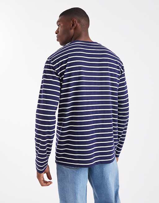 ASOS DESIGN Relaxed Long Sleeve T-shirt In Navy And White Stripe