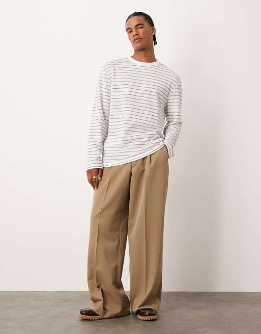 ASOS DESIGN Relaxed Long Sleeve T-shirt In White And Grey Stripe