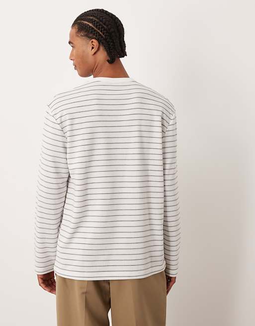 ASOS DESIGN Relaxed Long Sleeve T-shirt In White And Grey Stripe