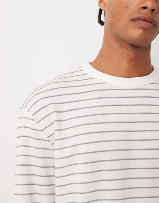 ASOS DESIGN Relaxed Long Sleeve T-shirt In White And Grey Stripe