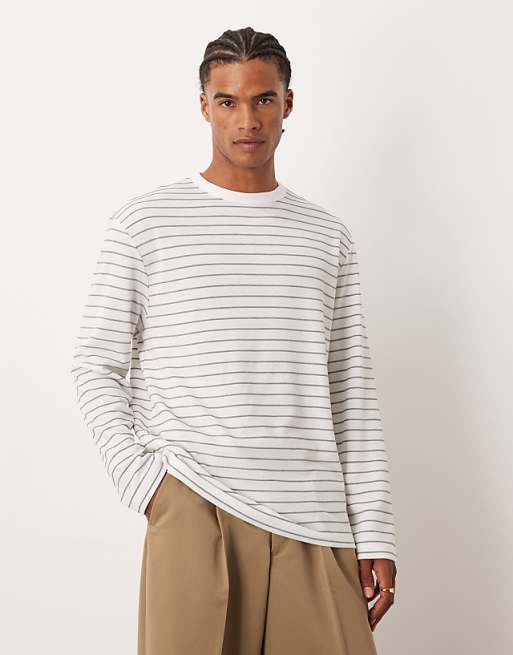 ASOS DESIGN relaxed long sleeve t-shirt in white and grey stripe