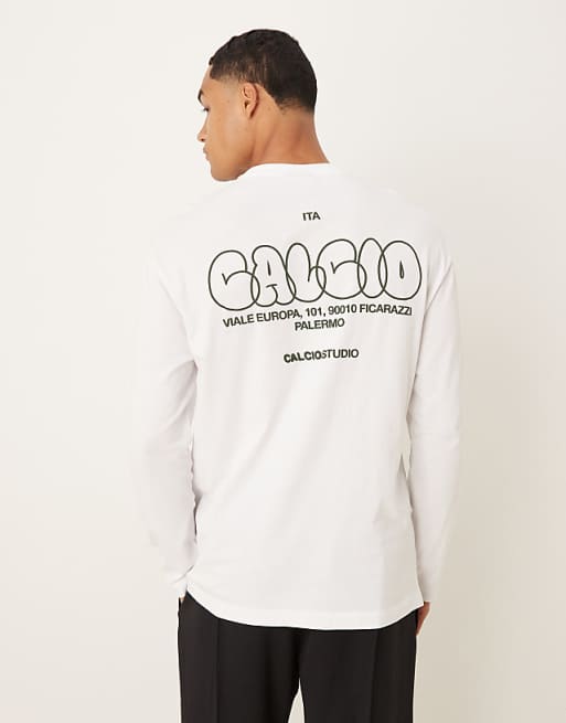 ASOS DESIGN relaxed long sleeve t-shirt with back print in white