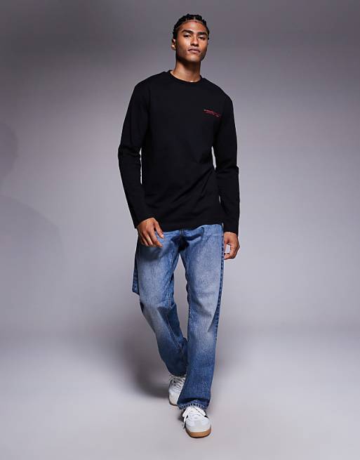 ASOS DESIGN Relaxed Long Sleeve T-shirt With Fish Graphic In Black