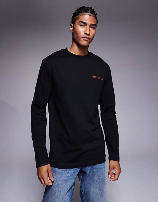 ASOS DESIGN Relaxed Long Sleeve T-shirt With Fish Graphic In Black