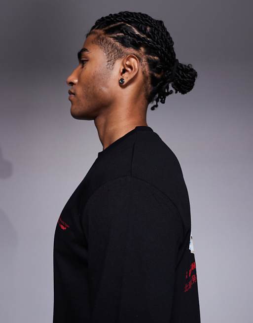ASOS DESIGN Relaxed Long Sleeve T-shirt With Fish Graphic In Black