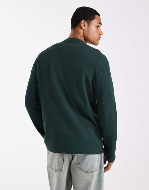 ASOS DESIGN Relaxed Long Sleeve T-shirt With Pocket In Green Waffle