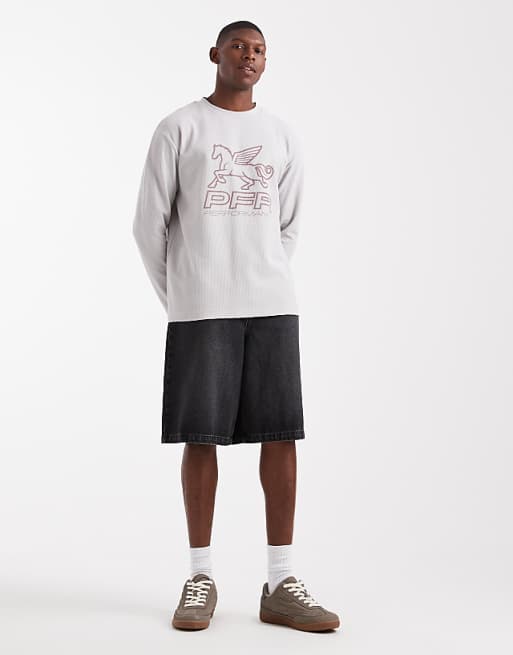 ASOS DESIGN Relaxed Long Sleeve T-shirt With Street Graphic In Grey Waffle Texture