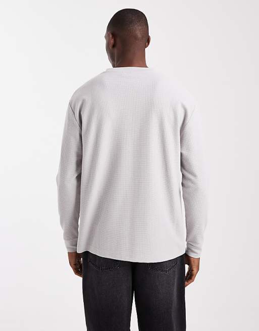 ASOS DESIGN Relaxed Long Sleeve T-shirt With Street Graphic In Grey Waffle Texture