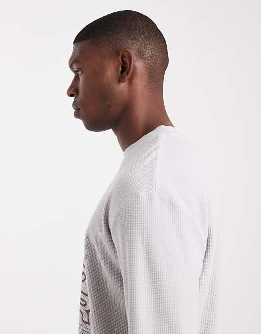 ASOS DESIGN Relaxed Long Sleeve T-shirt With Street Graphic In Grey Waffle Texture