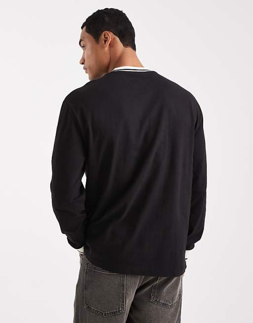 ASOS DESIGN Relaxed Long Sleeve T-shirt With Tipping Detail And Sports Graphic In Black