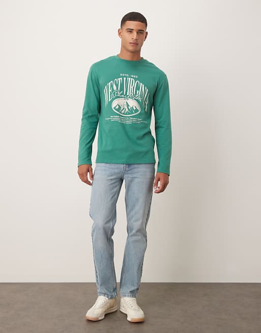 ASOS DESIGN Relaxed Long Sleeve T-shirt With Varsity Graphic In Green