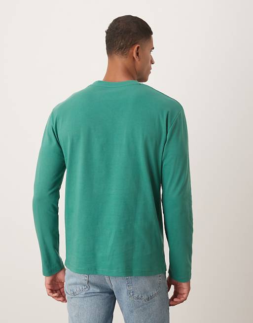 ASOS DESIGN Relaxed Long Sleeve T-shirt With Varsity Graphic In Green