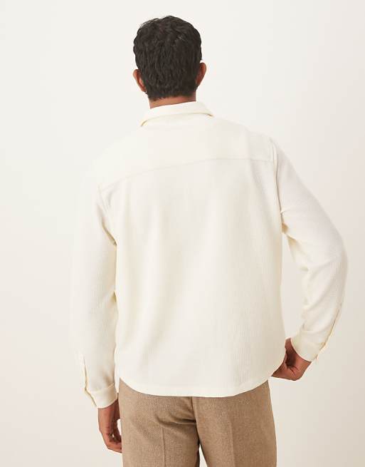 ASOS DESIGN Relaxed Long Sleeve Textured Shirt In Beige