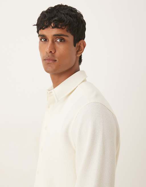 ASOS DESIGN Relaxed Long Sleeve Textured Shirt In Beige