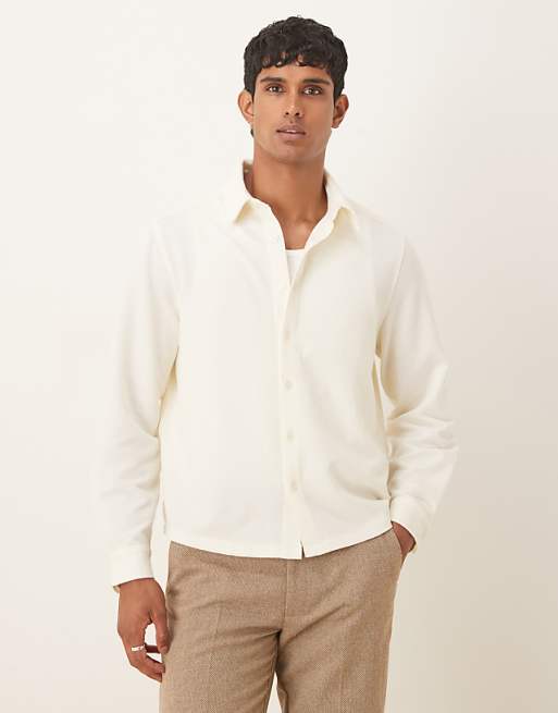 ASOS DESIGN relaxed long sleeve textured shirt in beige