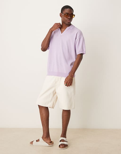 ASOS DESIGN Relaxed Notch Neck Knitted Polo In Lilac