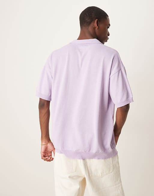 ASOS DESIGN Relaxed Notch Neck Knitted Polo In Lilac