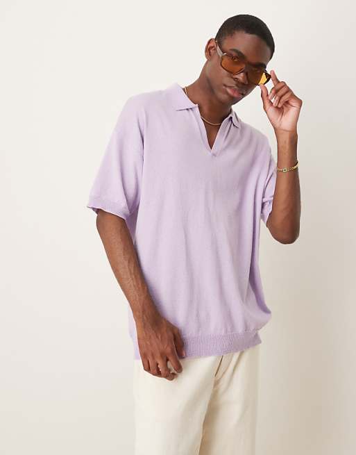 ASOS DESIGN relaxed notch neck knitted polo in lilac