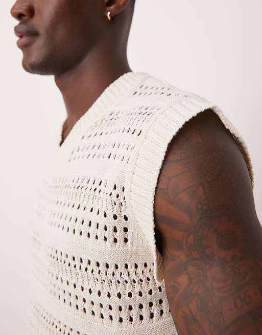 ASOS DESIGN Relaxed Open Knitted Vest In Ecru