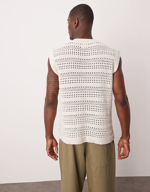 ASOS DESIGN Relaxed Open Knitted Vest In Ecru