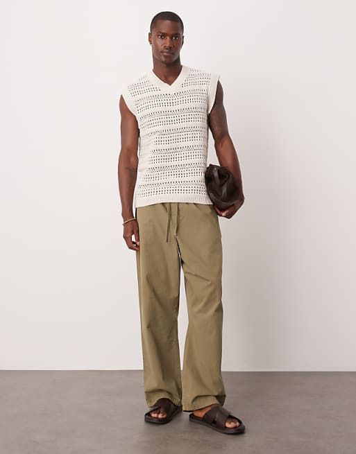 ASOS DESIGN Relaxed Open Knitted Vest In Ecru