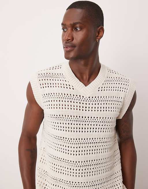 ASOS DESIGN relaxed open knitted vest in ecru