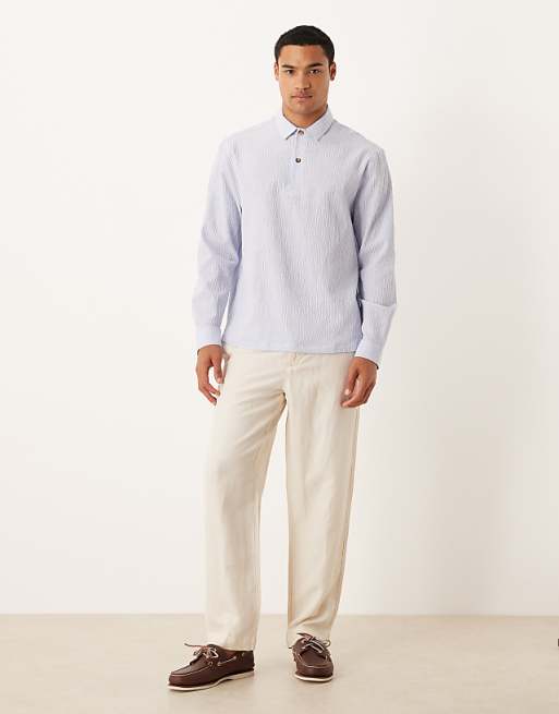 ASOS DESIGN Relaxed Overhead Seersucker Shirt In Blue Stripe