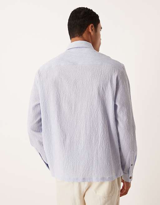 ASOS DESIGN Relaxed Overhead Seersucker Shirt In Blue Stripe