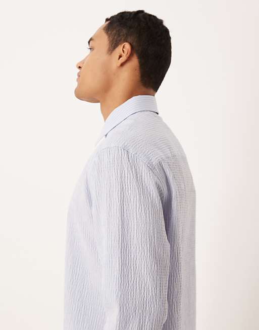 ASOS DESIGN Relaxed Overhead Seersucker Shirt In Blue Stripe