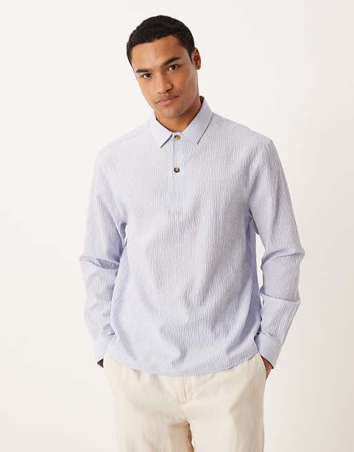 ASOS DESIGN relaxed overhead seersucker shirt in blue stripe