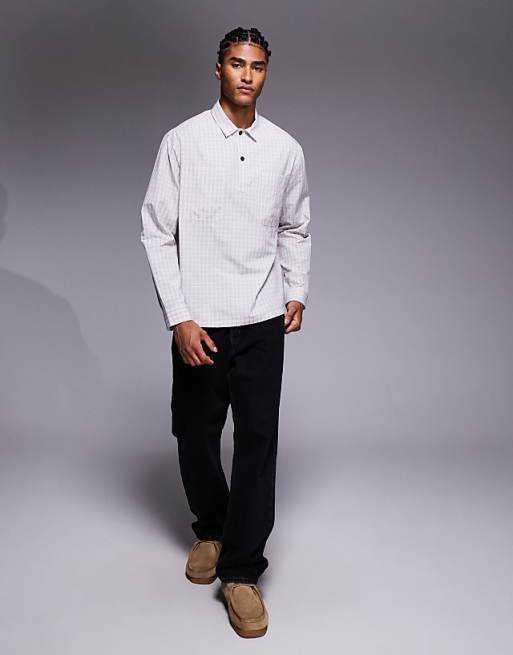ASOS DESIGN Relaxed Overhead Shirt In Beige Check