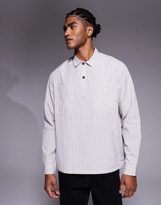 ASOS DESIGN relaxed overhead shirt in beige check