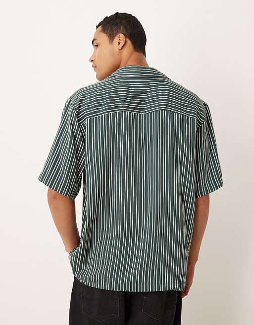 ASOS DESIGN Relaxed Overhead Shirt In Dark Green Stripe