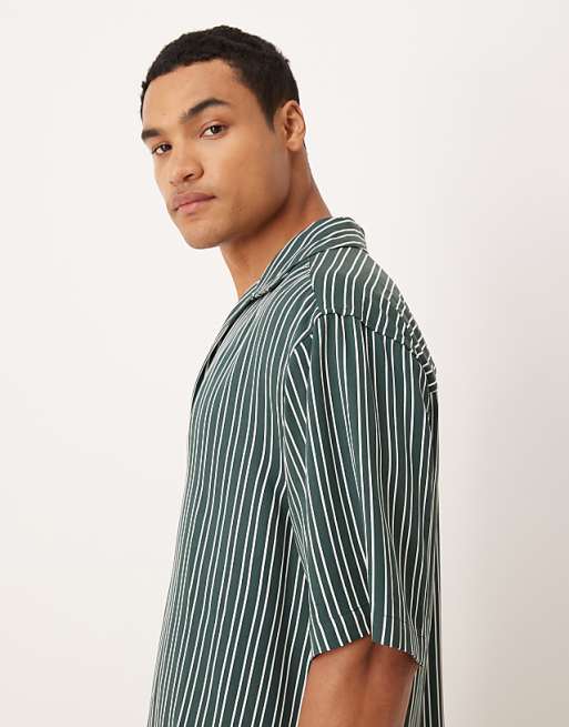 ASOS DESIGN Relaxed Overhead Shirt In Dark Green Stripe