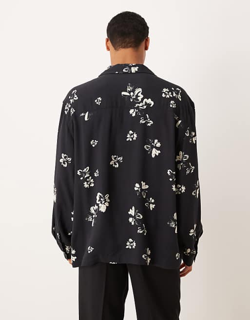 ASOS DESIGN Relaxed Overhead Shirt With Floral Print In Black