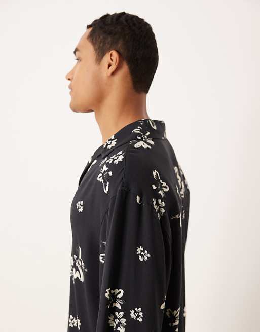 ASOS DESIGN Relaxed Overhead Shirt With Floral Print In Black