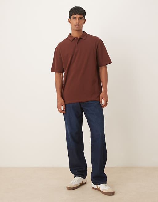 ASOS DESIGN Relaxed Pique Polo In Brown