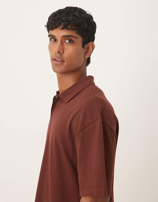 ASOS DESIGN Relaxed Pique Polo In Brown