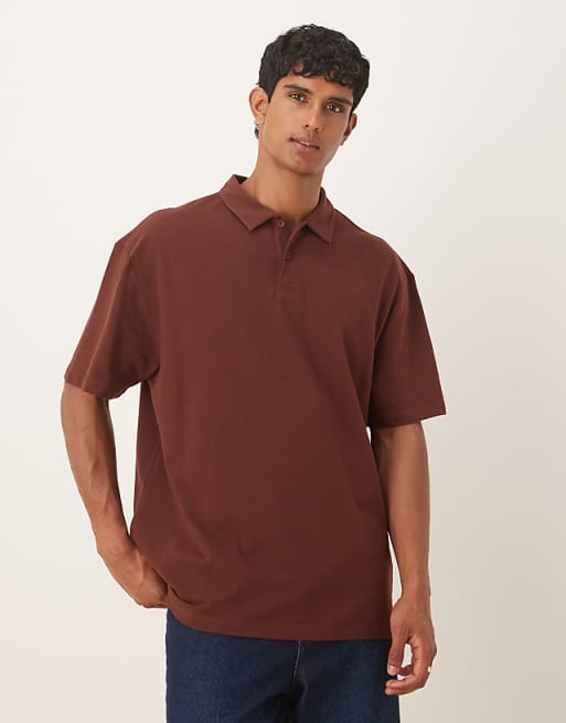 ASOS DESIGN relaxed pique polo in brown