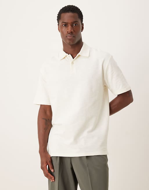 ASOS DESIGN relaxed polo in cream texture